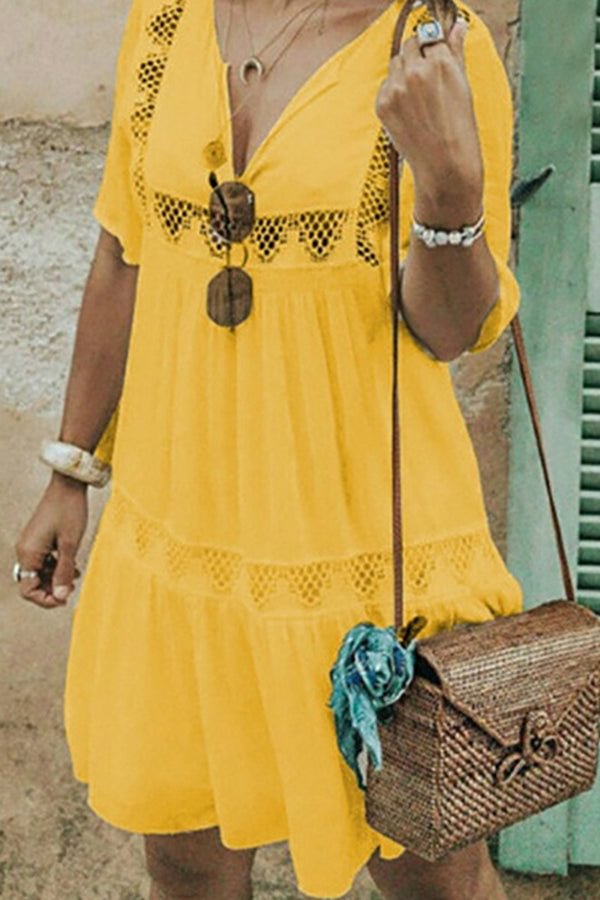 V-neck Cutout Ruffled Swing Dress - Shop Trendy Women's Clothing | LoverChic