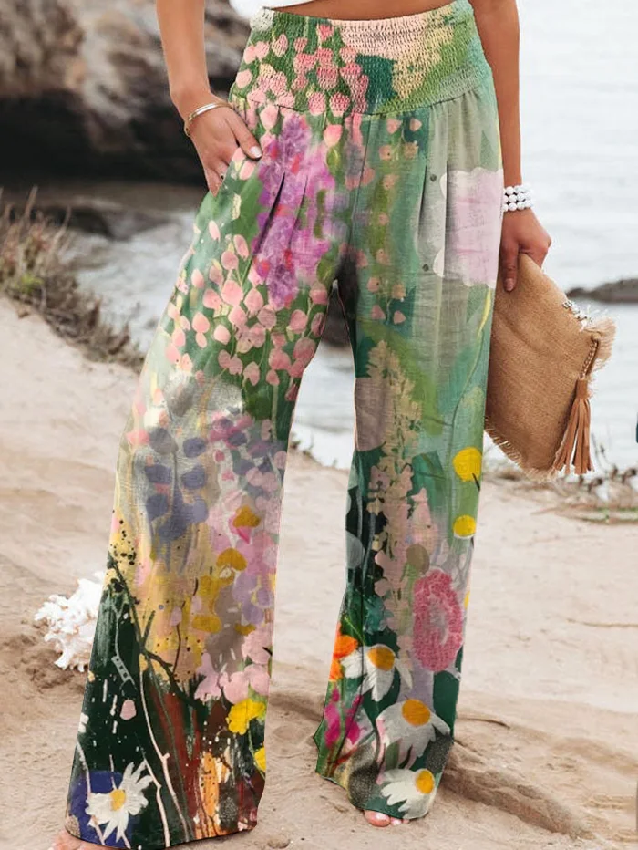 Women's Boho Floral Abstract Painting Elastic Waist Pants