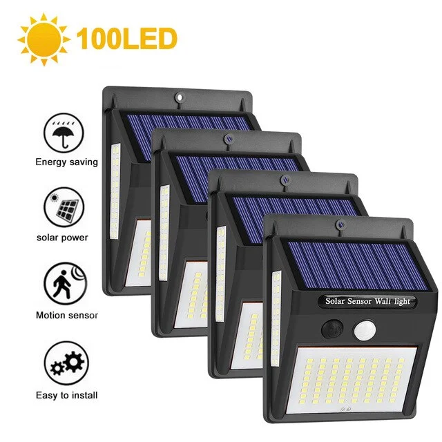 100LED Solar Light Outdoor Solar Lamp PIR Motion Sensor Wall Light Waterproof Solar Powered light for Garden Decoration