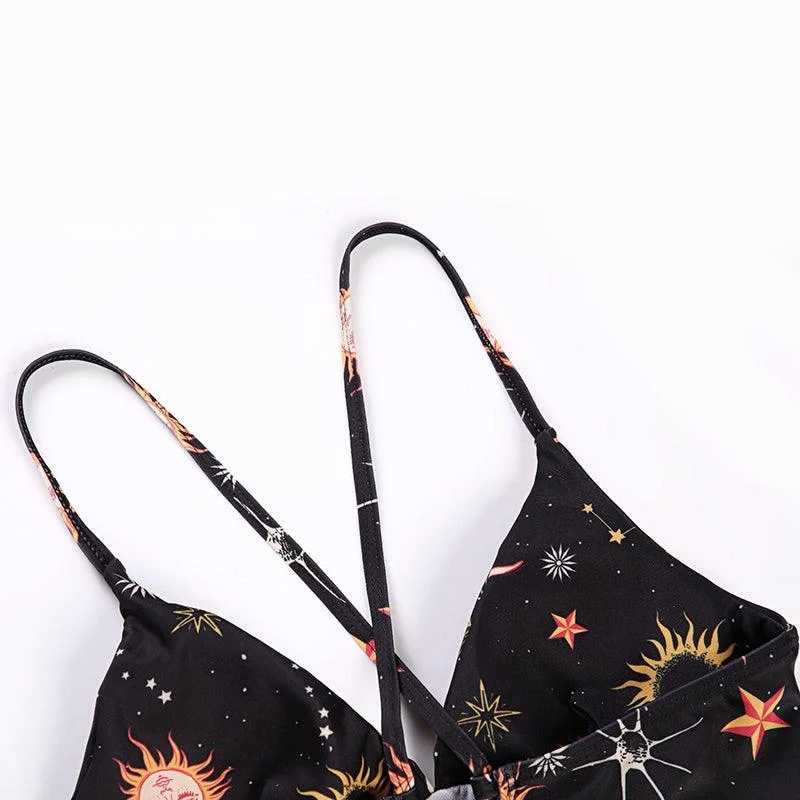 Moon And Sun Print Bikini Swimsuit Gothbb Free Shipping Available