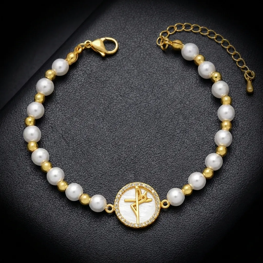 JiStones Vintage Baroque Pearl Link Bracelet Design A - Vintage Gold