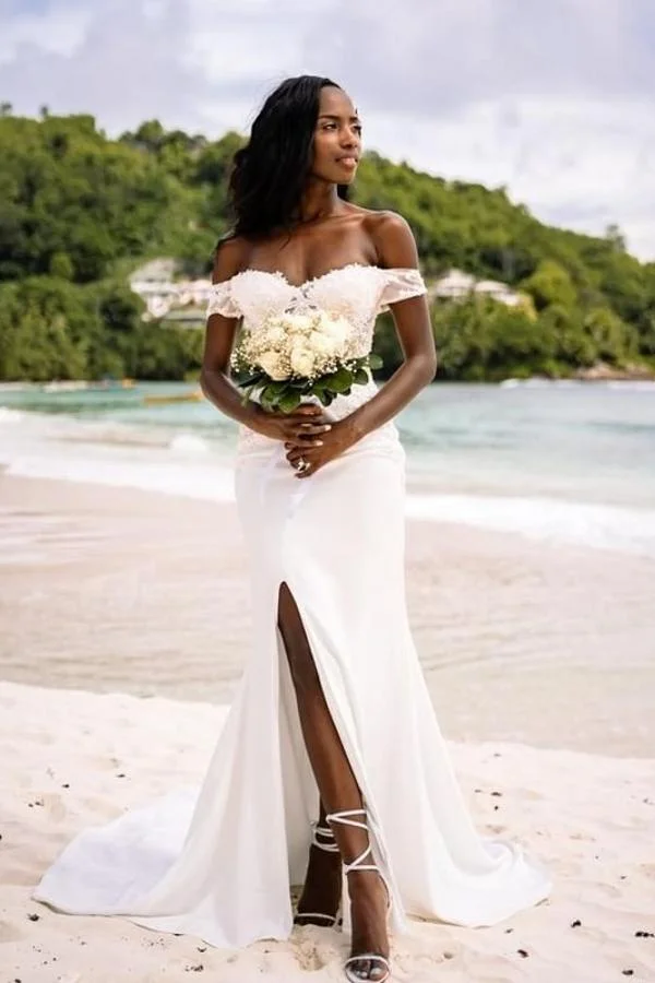 Miabel Modern Off-the-Shoulder Mermaid Sweetheart Long Wedding Dresses with Slit