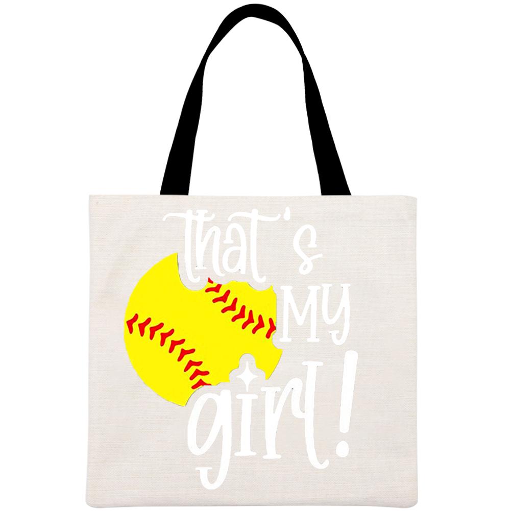 That's My Girl Softball Printed Linen Bag-Guru-buzz