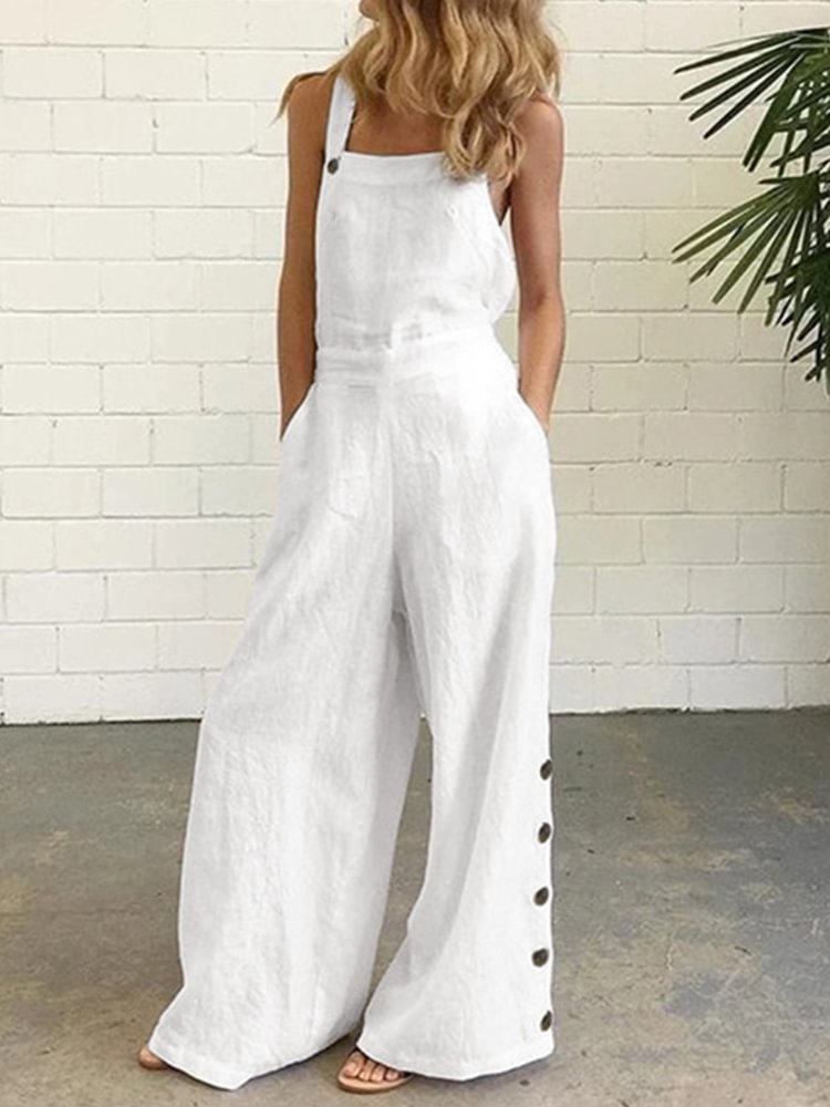 Side Buttons Bell Bottom Jumpsuit