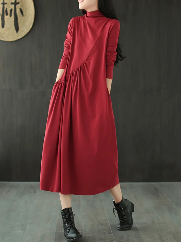 Women Loose Solid Color Casual Dress