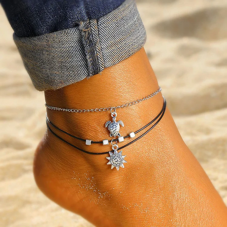 Bohemian Vintage Multi Layered Turtle Pendant Anklet