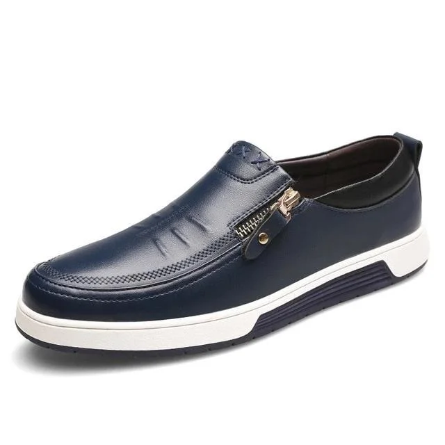 Men Leather Casual Shoes Zip Office Men Loafers