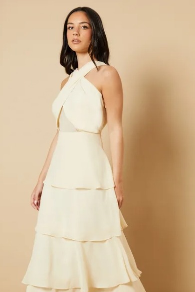 Lussooy Halter Straps A Line Sleeveless Ruffles Prom Dress