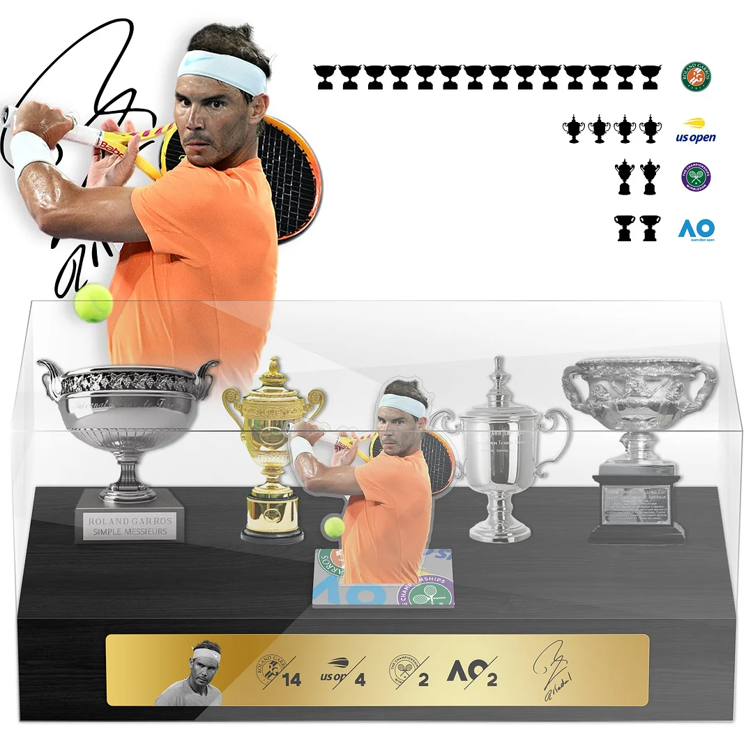 Rafael Nadal Tennis Grand Slam Display Case Metal Trophy Case