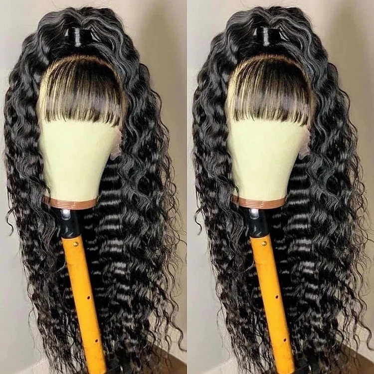 Deep Wave With Bang Knotless 13x4 Lace Front Wig