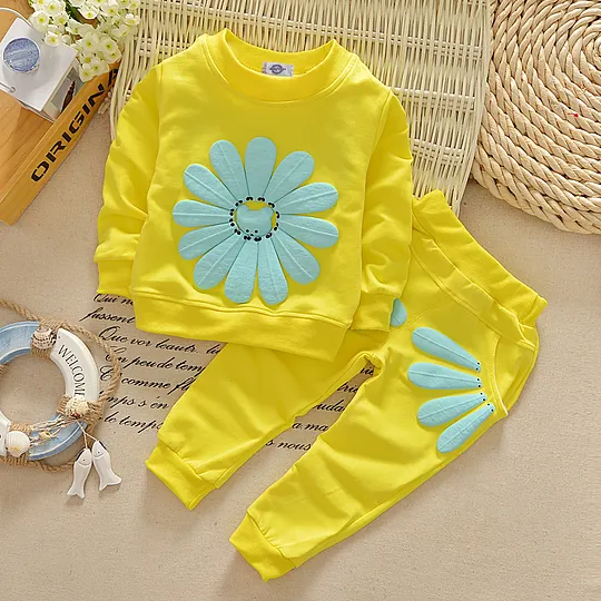 【9M-3Y】2-piece Baby Girl Floral Print Long Sleeve Sweatshirt And Pants Set