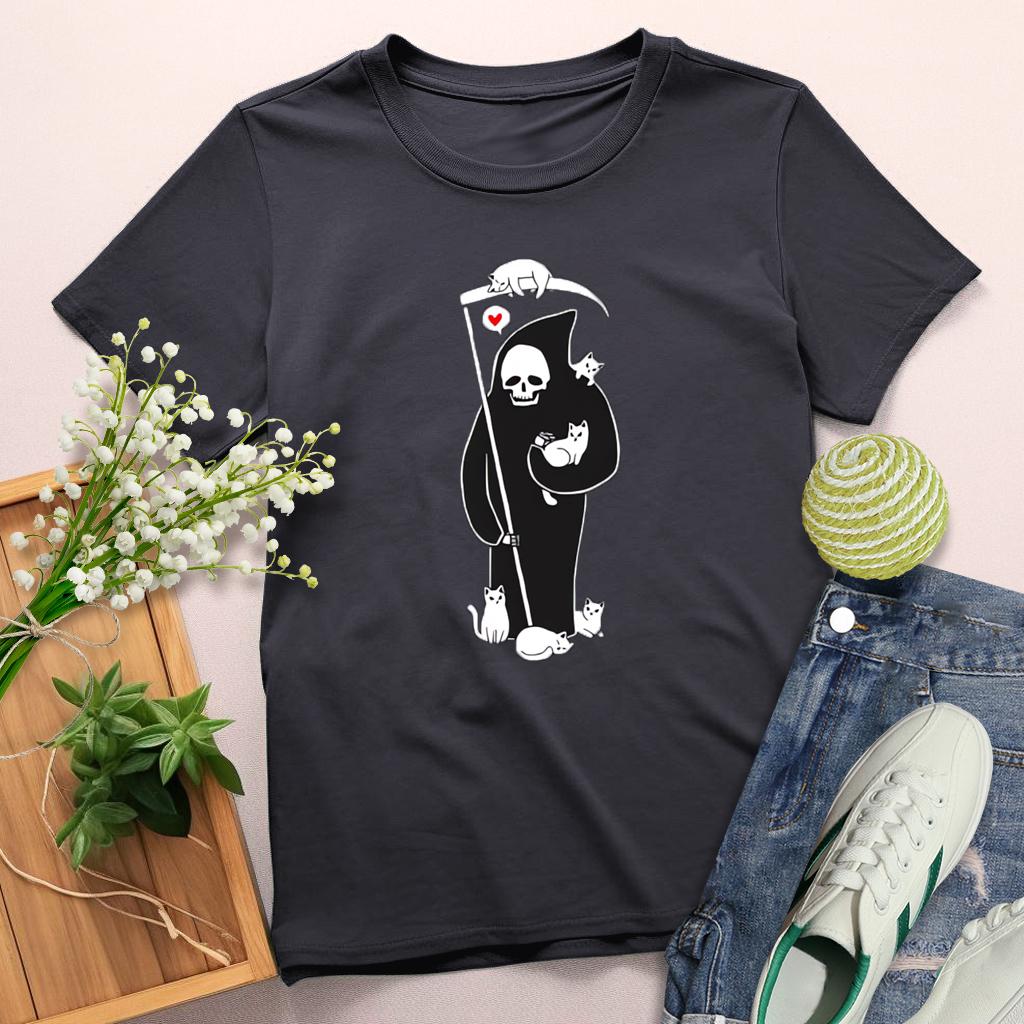 Cat Puppet Round Neck T-shirt-0025164-Guru-buzz