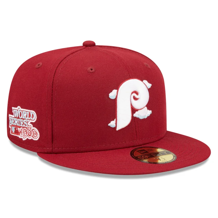New Era 59Fifty Comic Cloud Philadelphia Phillies 1980 World Series Patch Hat - Cardinal QueenFunky