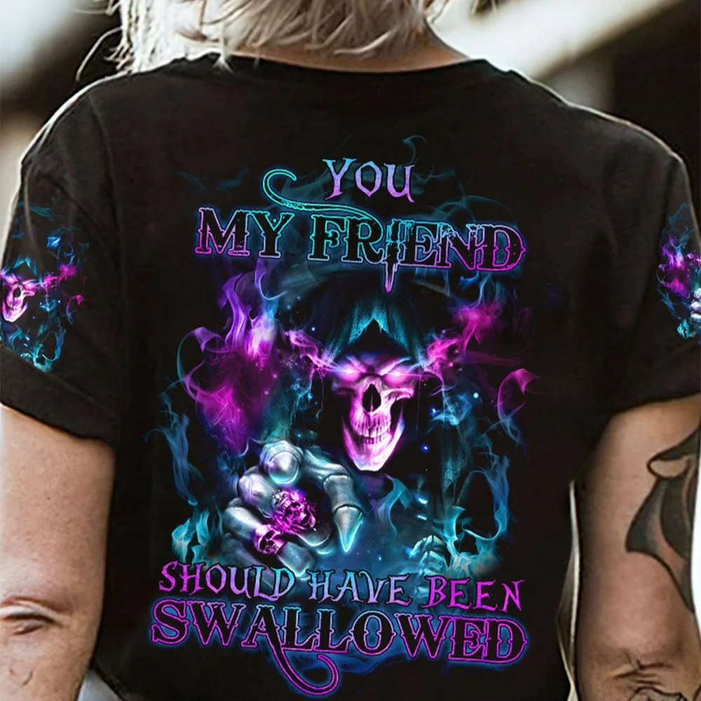 "You My Friend Reaper" Personalized Slogan Skull Creative Print Women's Fashion Casual T-Shirt
