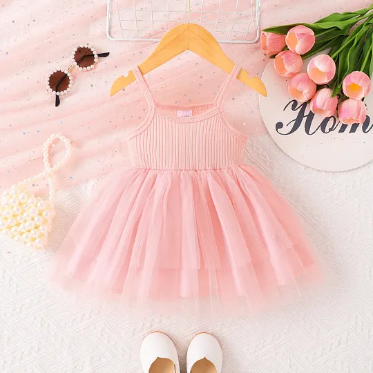 【3M-24M】Girls' Cute Solid Tulle Princess Dress
