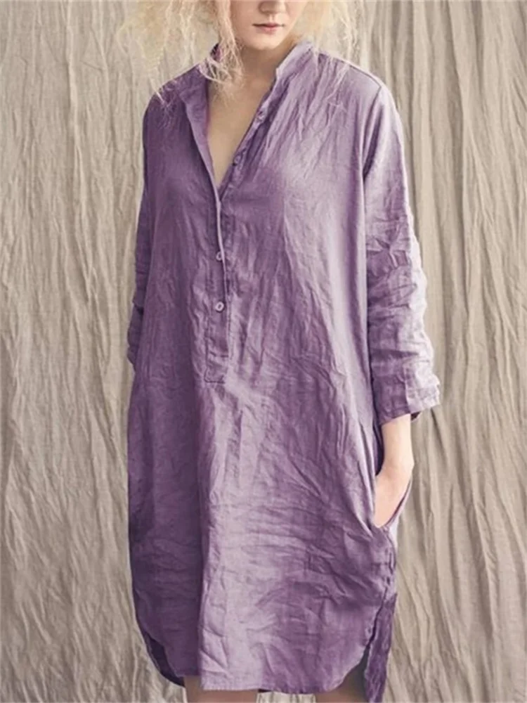 Loose Fit Plain Midi Shirt Dress