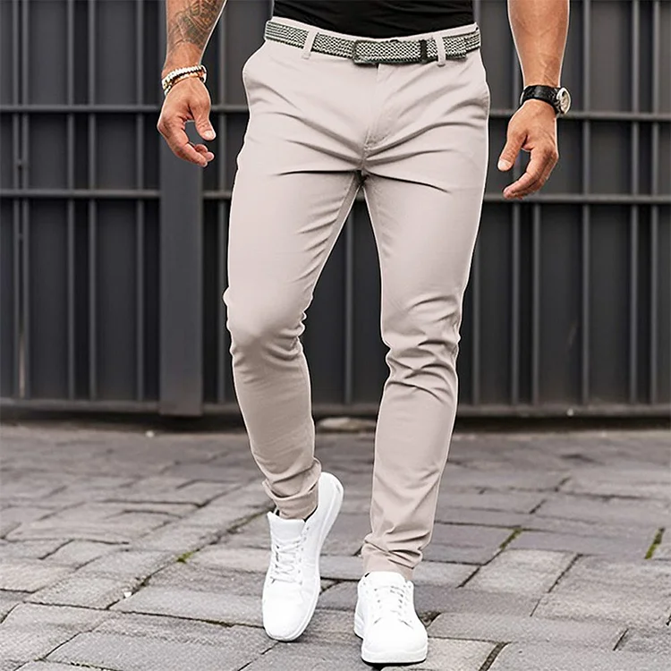 Men's Business Slim Fit Slant Pockets Solid Color Pant