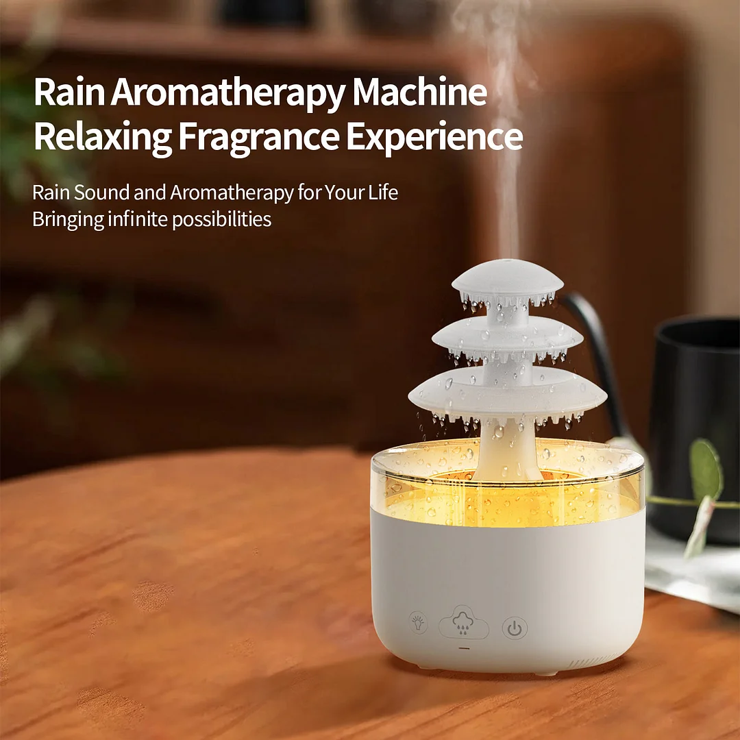 Ultrasonic Aromatherapy Humidifier with 7 Nightlight Colors, Imitation Cloud Rain, Relaxation, and Mood Enhancement with Soothing Water Dripping Sound