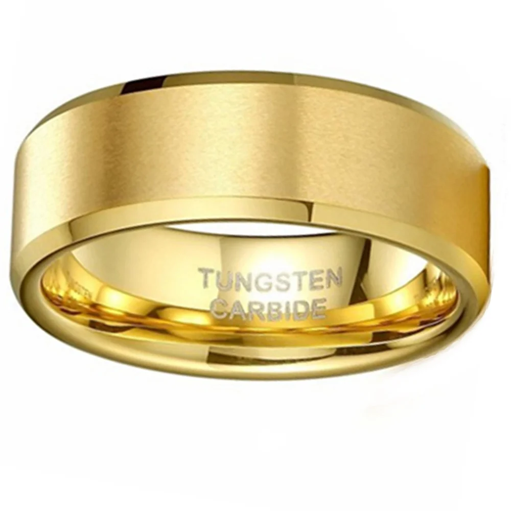 Gold Matte Tungsten Carbide Comfort Fit 8mm Wedding Band Ring