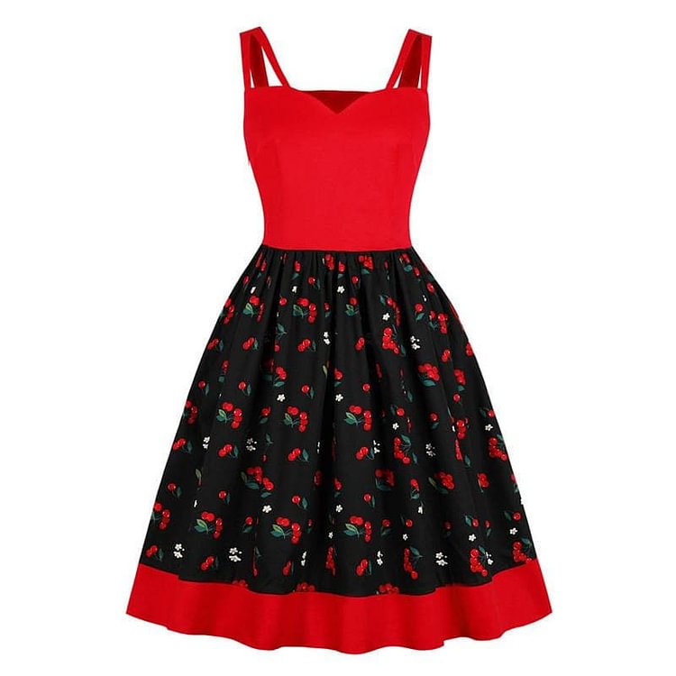 Red Cherry Strap Swing Dress SP13922
