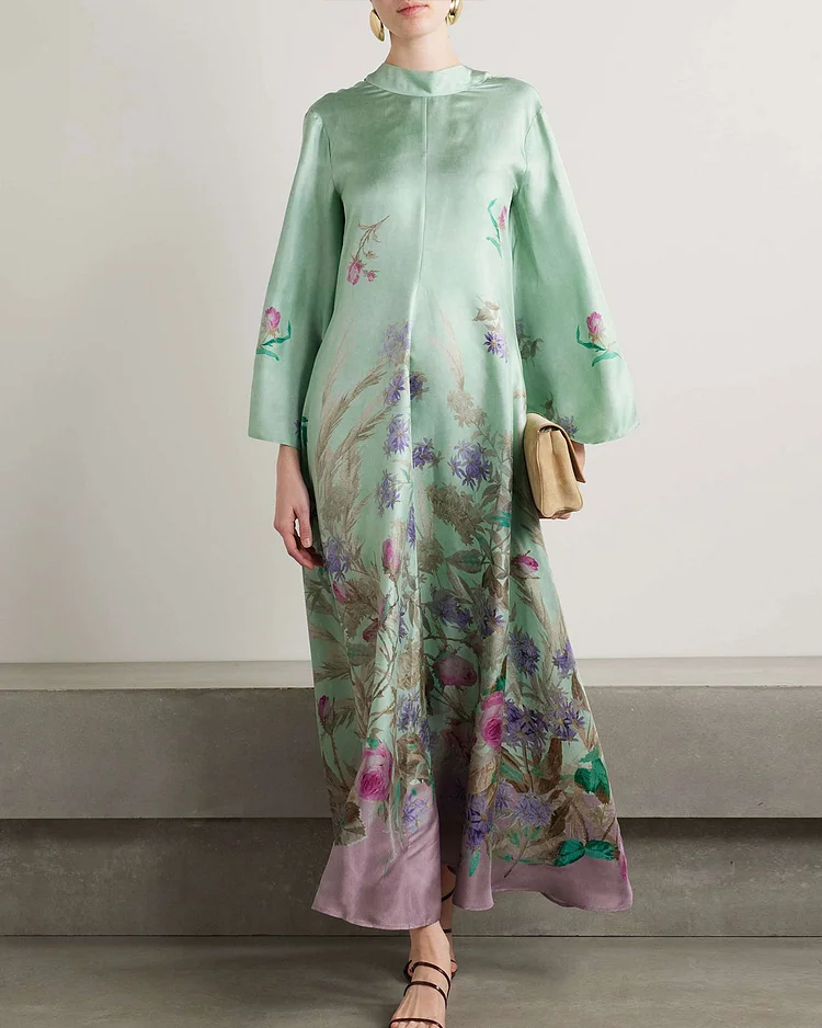 Floral-print silk-twill maxi dress