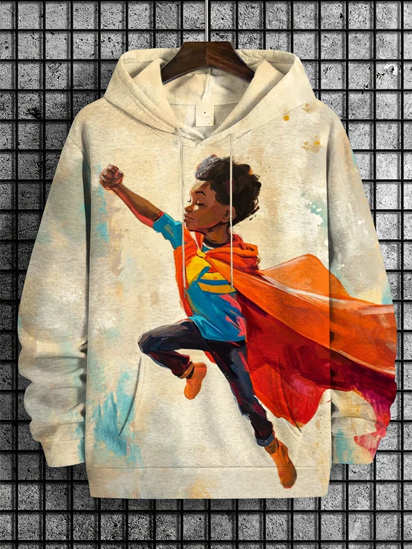 Men's Super Hero Black Boy Art Print Casual Hoodie
