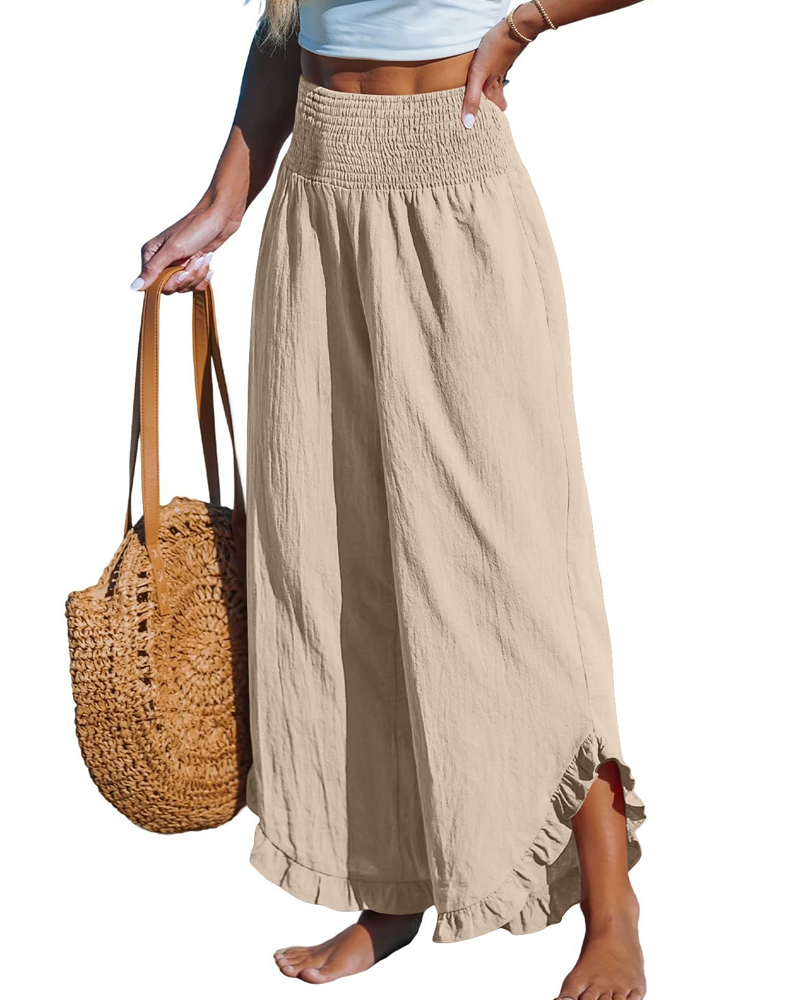 High Waist Pleated Irregular Hem Cotton And Linen Loose Casual Pants