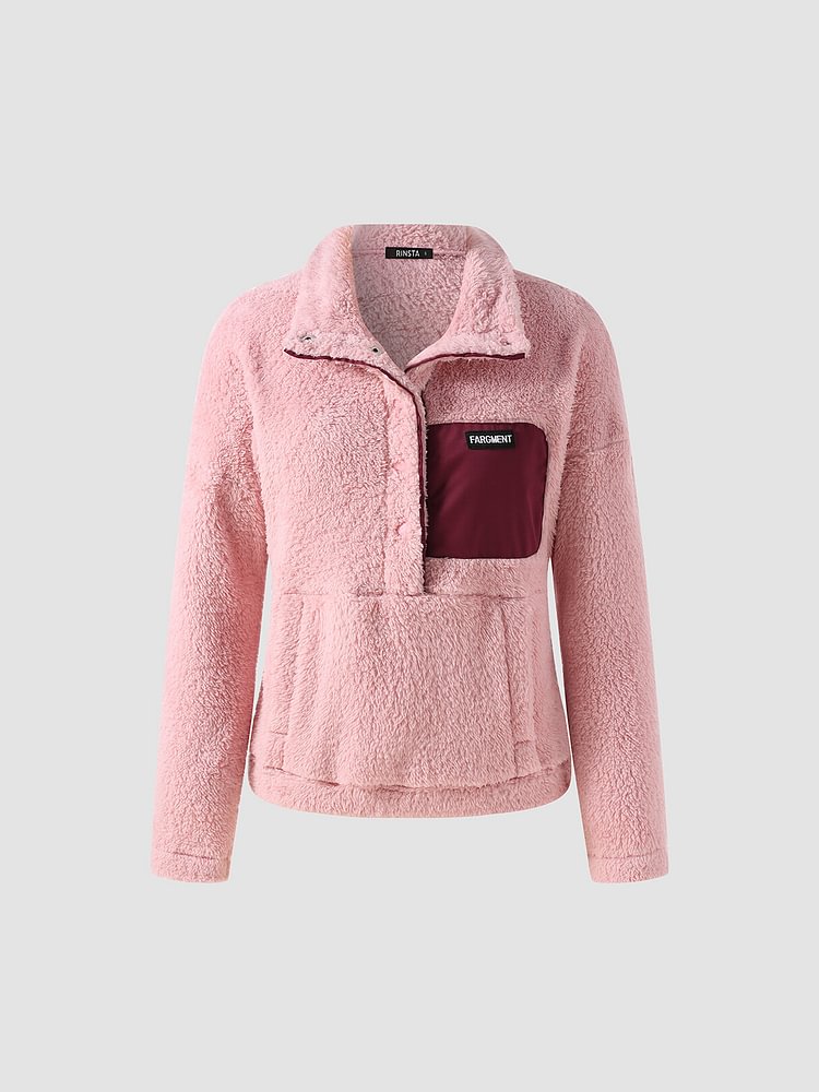 Solid Letter Patchwork Pocket Coat