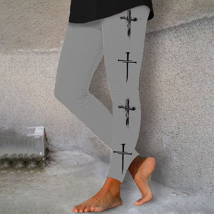 VChics Women's Faith Cross Print Yoga Leggings