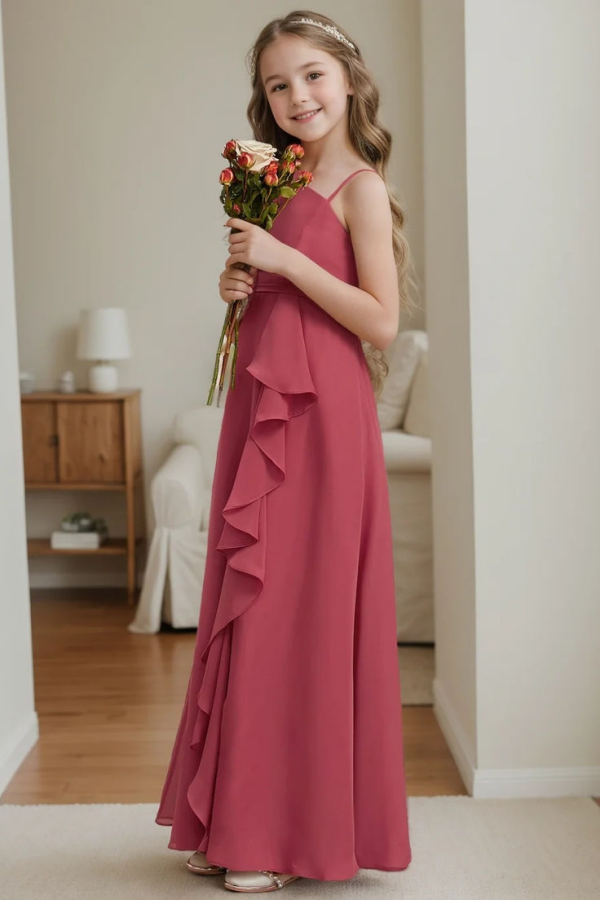 blue dress for baby girl One Shoulder A-Line Chiffon Junior Bridesmaid Dress for Wedding COCOMELODY B0C69DBSKL, Cayon Rose main image 0