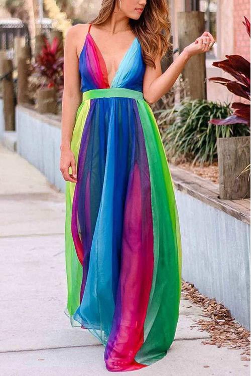 Sexy Backless Colorful A-Line Evening Dress - Life is Beautiful for You - SheChoic