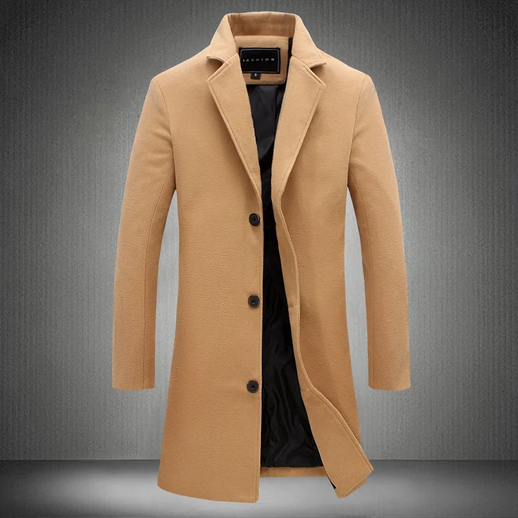 Men's Fashionable Notch Lapel Long Sleeve Single Breasted Mid Length Coat