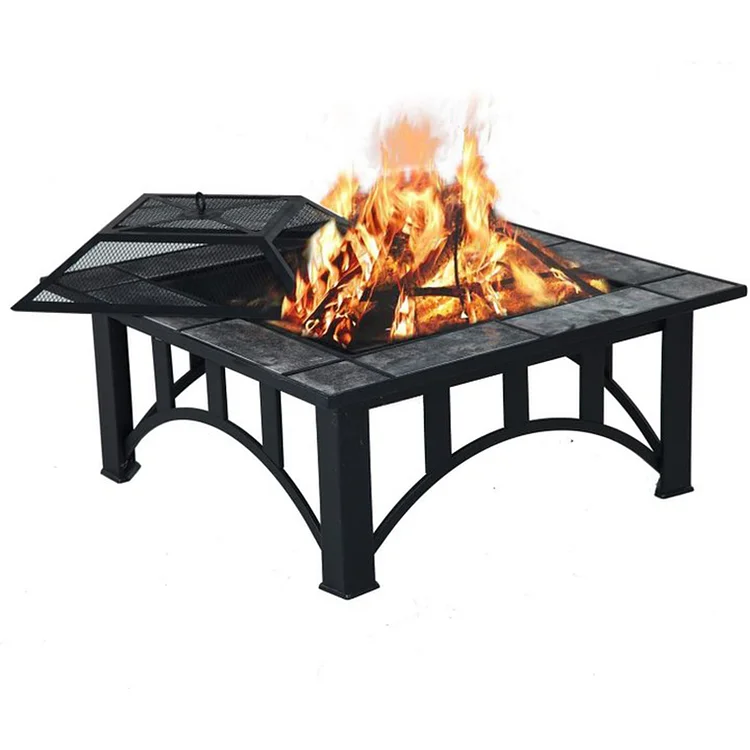 Grand Patio 33" Fire Pits for Outside Square Marble Tile Firepits Includes Steel Fire Poker and Cover, for Garden,Backyard,Camping