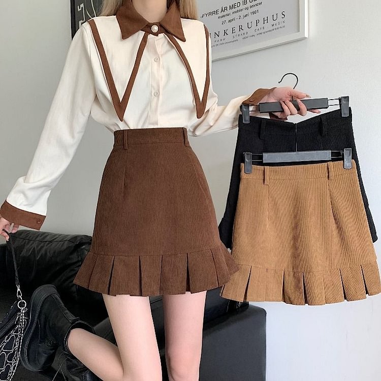 Pleated Hem Mini Pencil Skirt YP4006