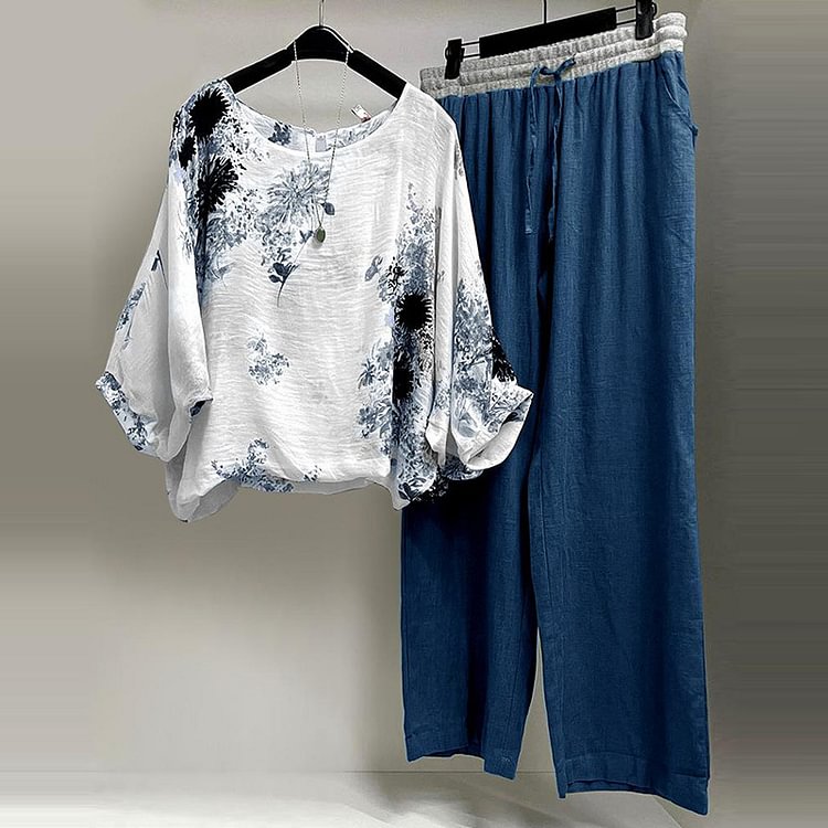 VChics Women'S Floral Print Casual Two Piece Set