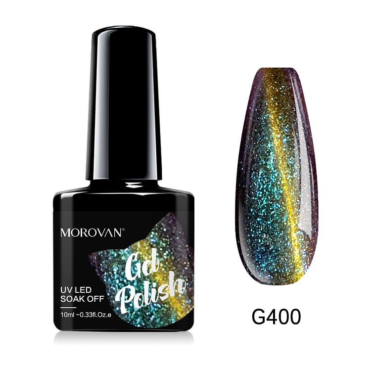Morovan Dark Brown/Blue Yellow Glitter Cat Eye Gel Nail Polish G400