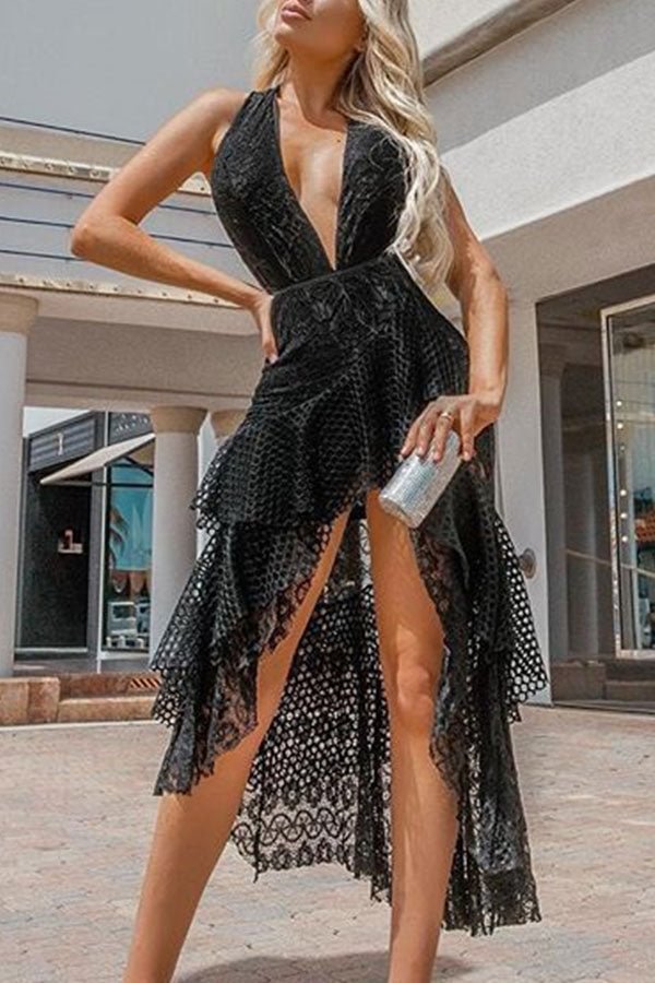 Sexy Deep V High Low Dress - BlackFridayBuys