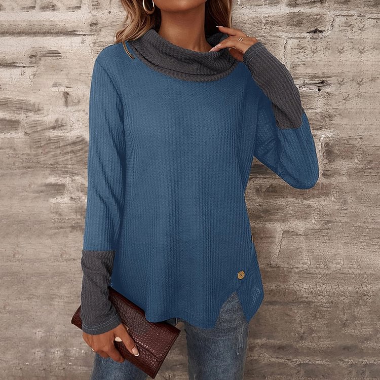 Comstylish Vintage Paneled Turtleneck Long Sleeve T-Shirt