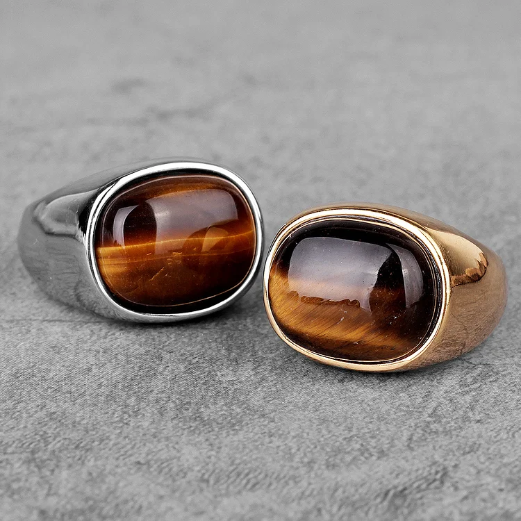 Fashion Wood Grain Gemstone Stainless Steel Ring