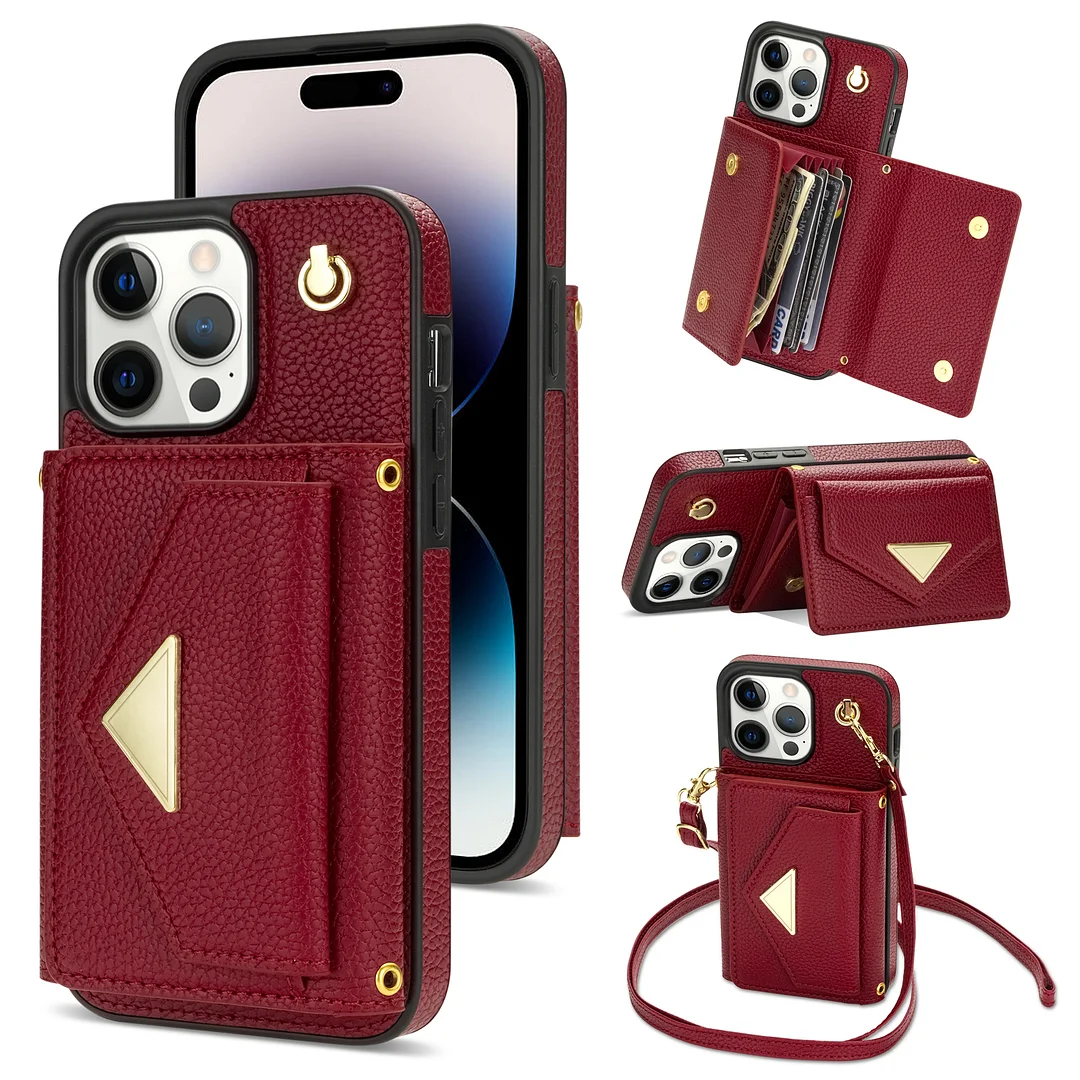 Luxury Crossbody Leather Phone Case With 7 Cards Wallet,Kickstand And Detachable Lanyard For IPhone 14/14 Pro/14 Pro Max/14 Plus/13/13 Pro/13 Pro Max/15/15 Pro/15 Pro Max/15 Plus