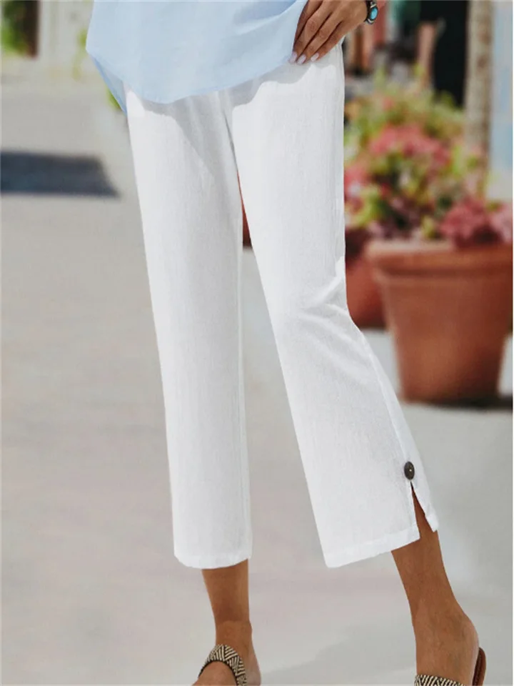 Women's Chinos Capri shorts Cotton And Linen Black White Red Fashion Casual Daily Side Pockets Split Calf-Length Comfort Plain S M L XL XXL-Cosfine