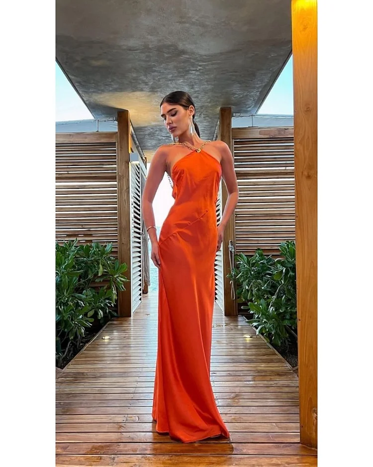 2024ss red halter floor-length party dress