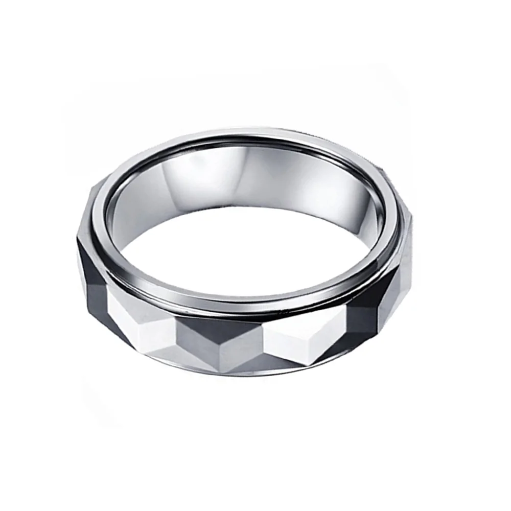 6MM Silver Multi Faceted Tungsten Ring Couples Wedding Band