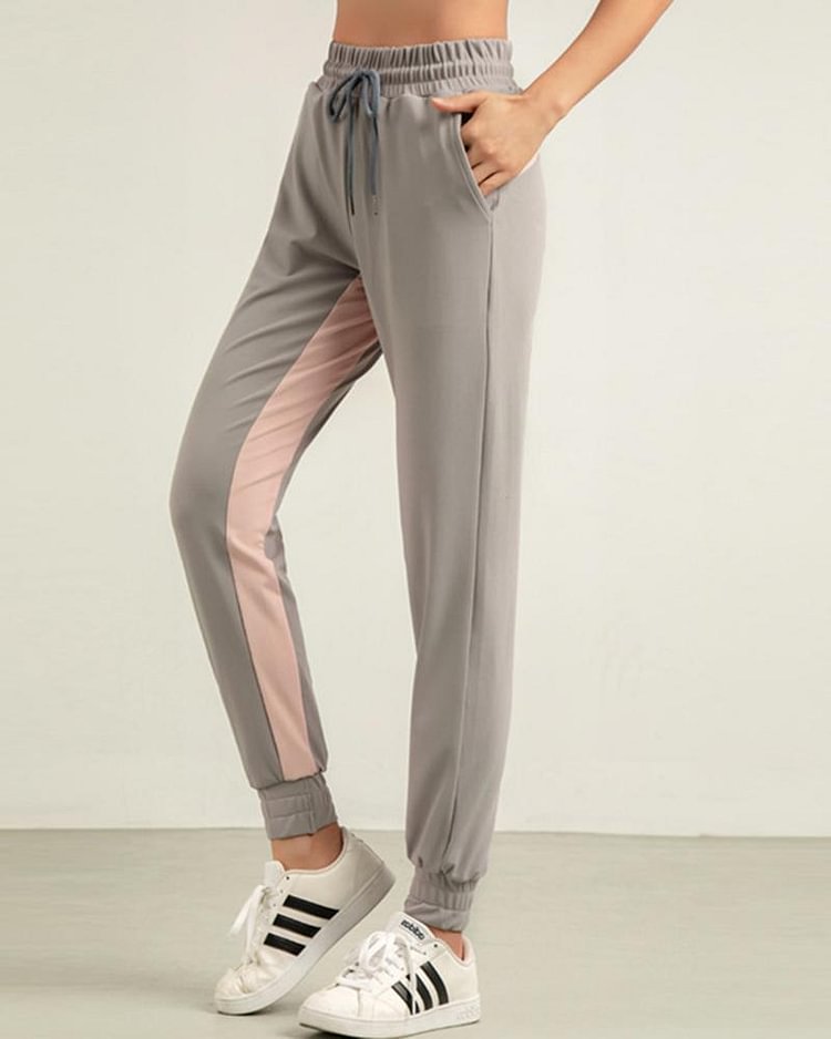 Colorblock Drawstring Waist Slant Pocket Sports Leggings For Women - Shop Trendy Women's Clothing | LoverChic