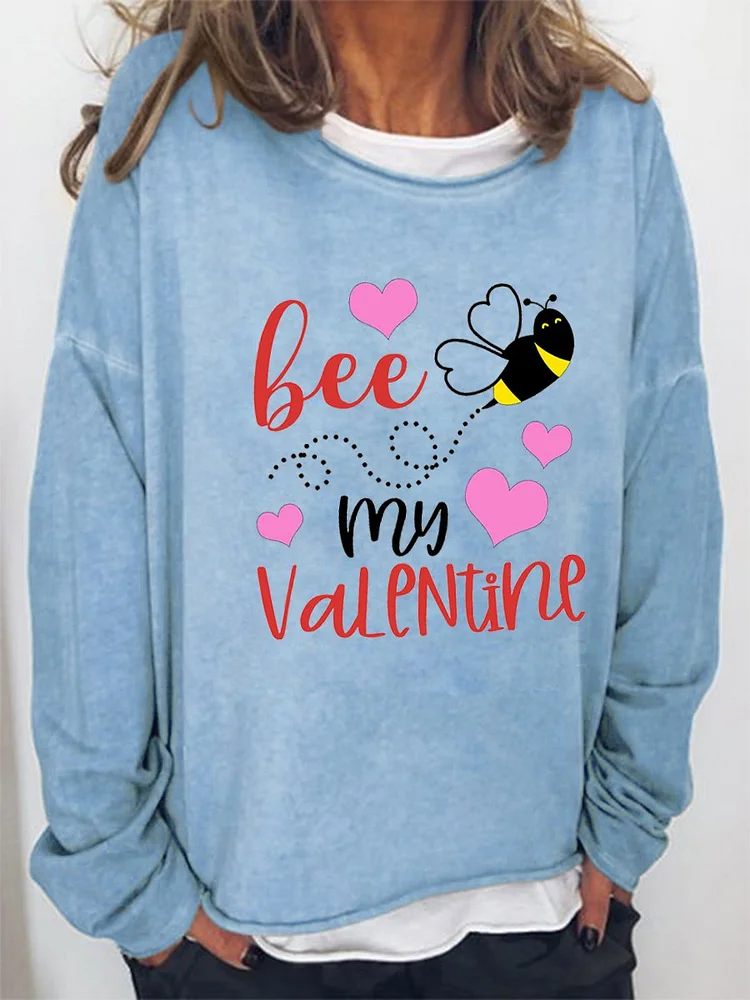 Bestdealfriday Bee My Valentine Graphic Crew Neck Long Sleeve Top