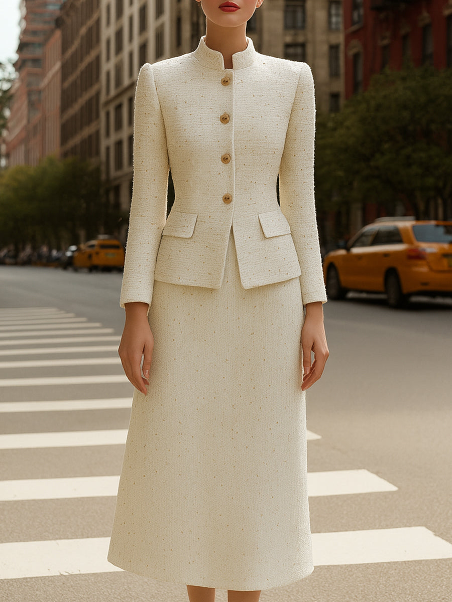 Timeless Ivory Tweed Skirt Suit