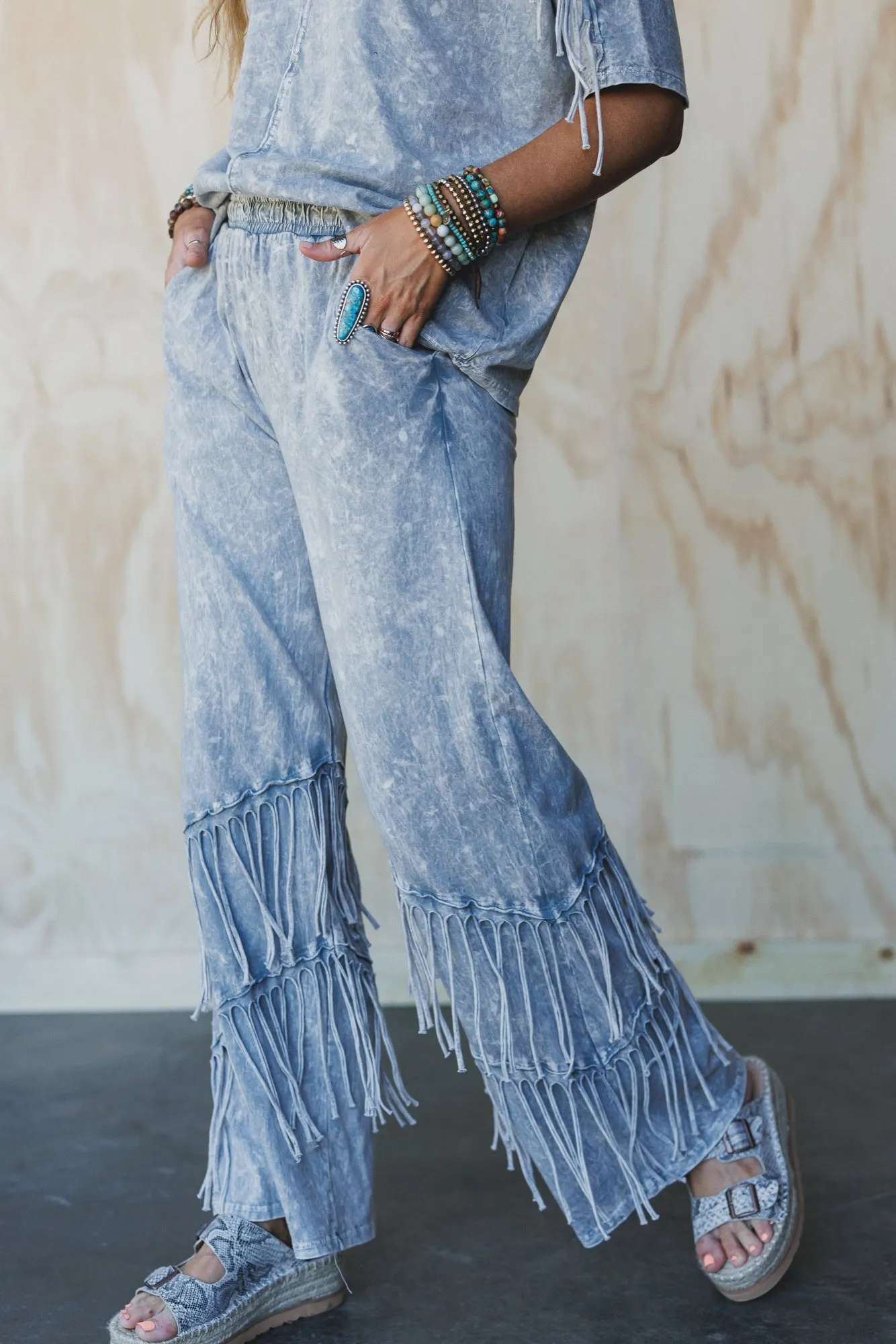 Wild Route Fringe Pants - Grey