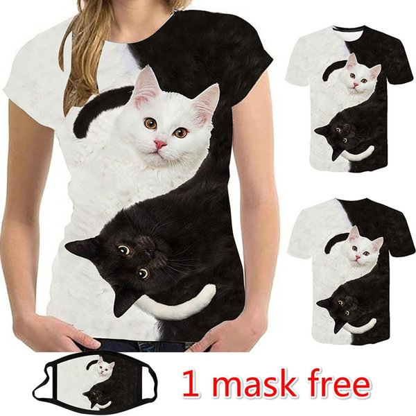 Fashion New Cool T-shirt Men/Women 3d Tshirt Print Two Cat Short Sleeve Summer Tops Tees T Shirt Male S-5XL - Shop Trendy Women's Clothing | LoverChic