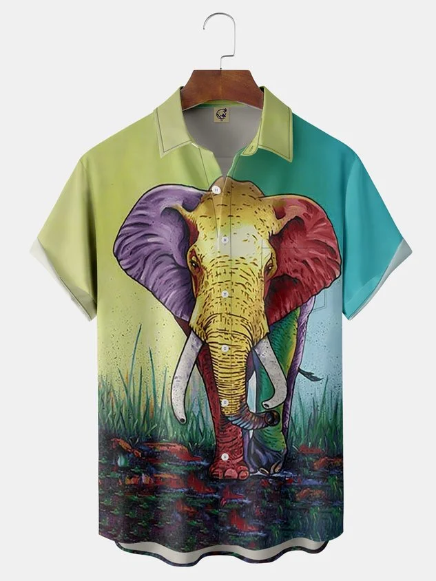 Elephant Chest Pocket Short Sleeve Shirt
