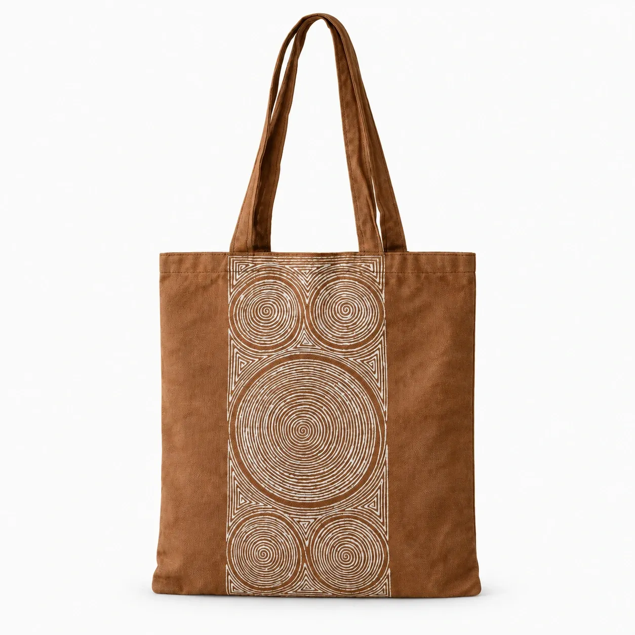 Hand-Dyed Kakishibu Wotuo Spiral Batik Tote Bag